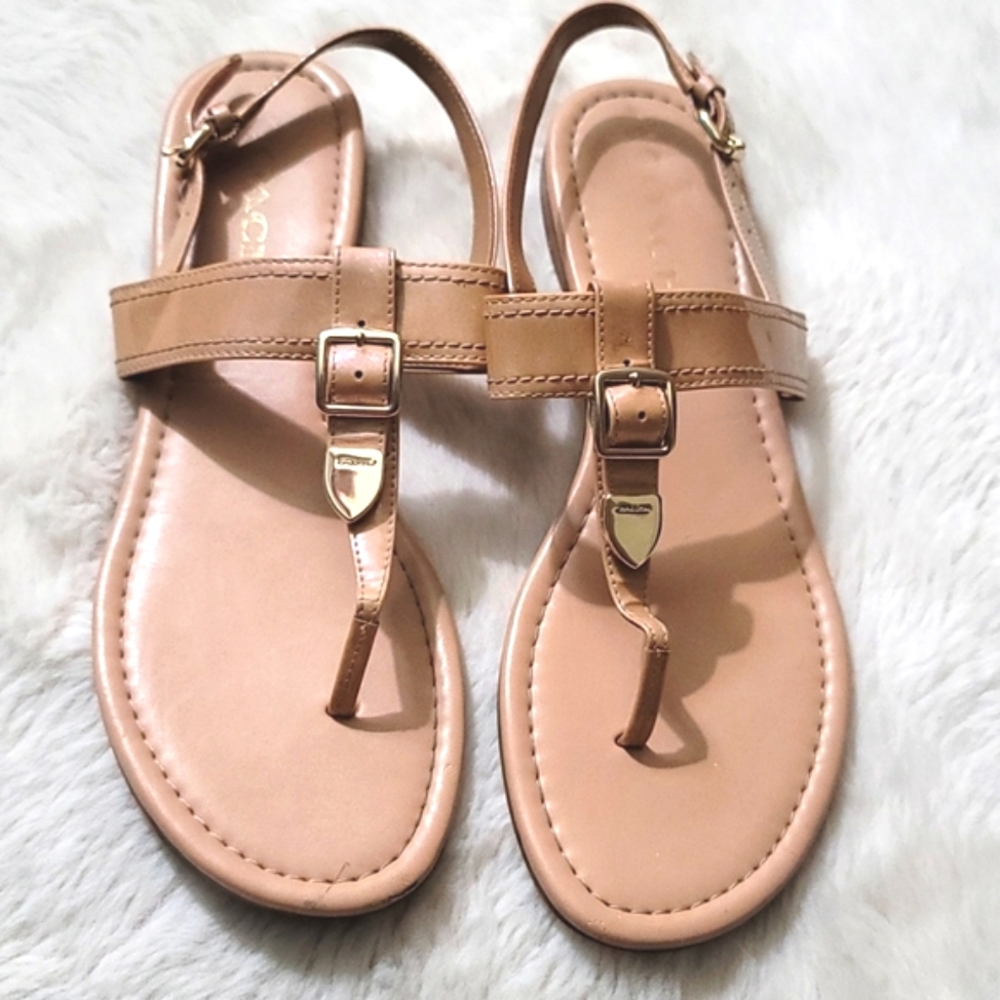 Coach Gold Sandals Thongs Backstrap Adjustable